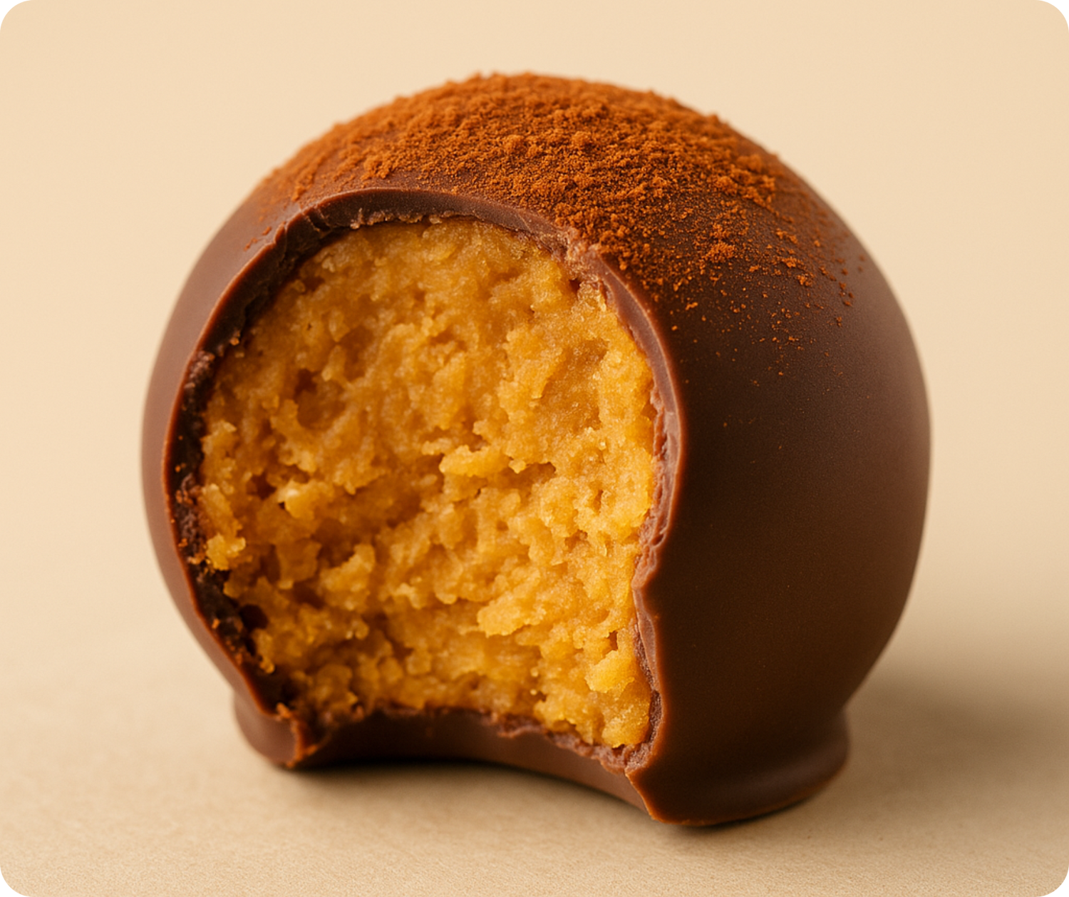 Pumpkin Chocolate truffle on a beige background